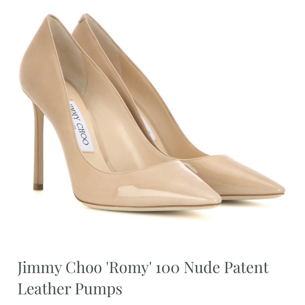 Jimmy Choo Romy 100 Nude patent leather pumps